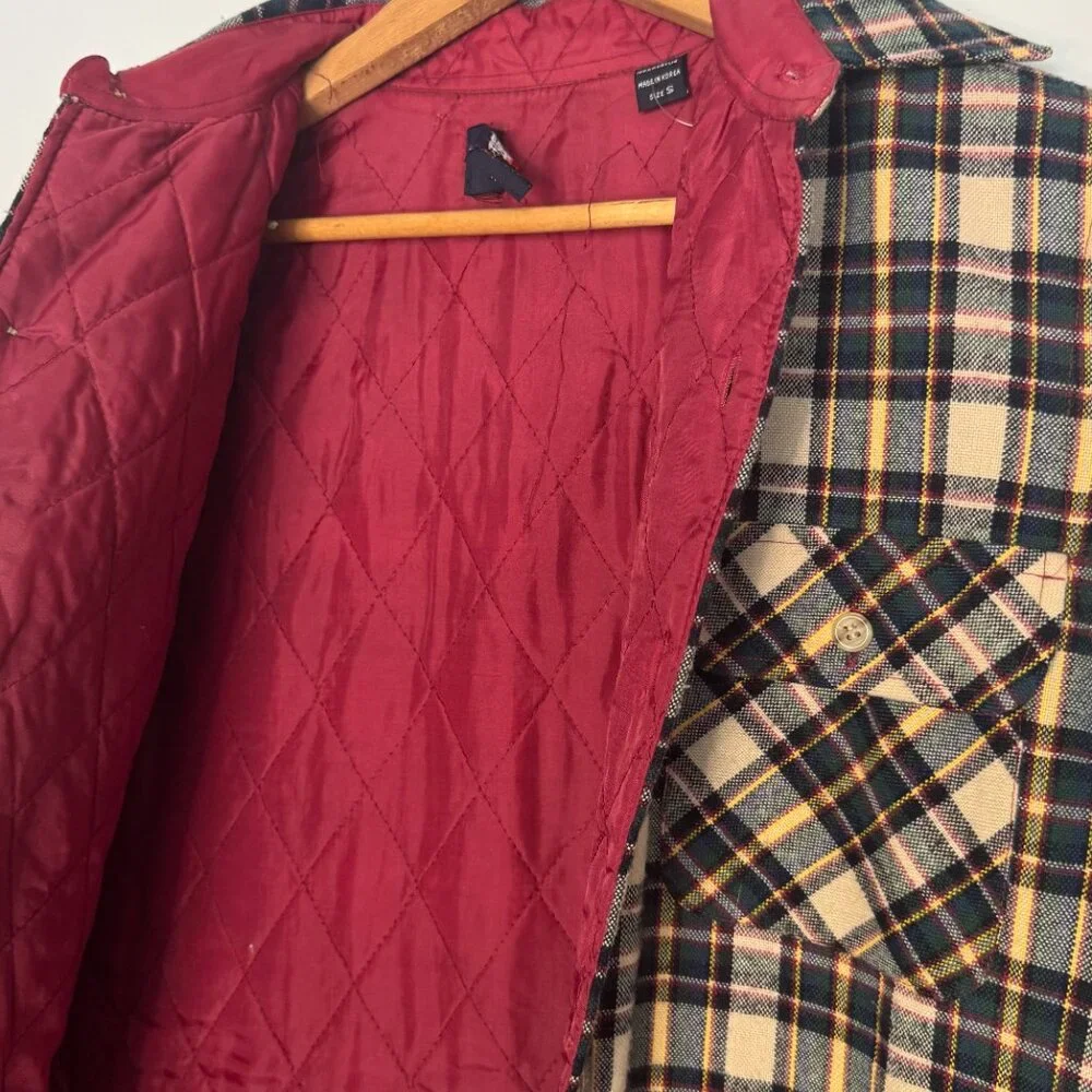 Vintage 1980s Arrow Chore Coat | Earthy Plaid Quilted Lining Shacket Men S - Picture 6 of 8